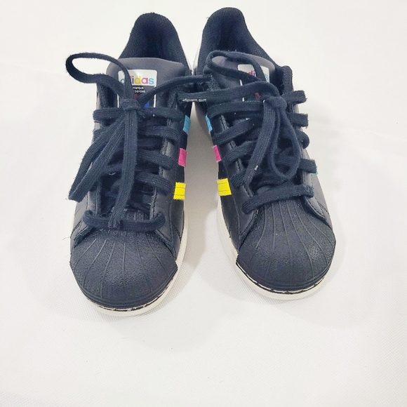 ADIDAS Superstar J Shelltops Colorful Stripes Shoes - Youth Size 4 - FW5235 - Picture 2 of 9